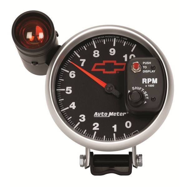 Autometer - AutoMeter GAUGE TACHOMETER 5in. 10K RPM PEDESTAL W/EXT. SHIFT-LITE CHEVY RED BOWTIE - 3699-00406