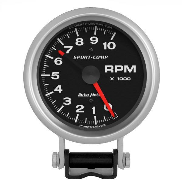 Autometer - AutoMeter GAUGE TACHOMETER 3 3/4in. 10K RPM PEDESTAL W/RED LINE SPORT-COMP - 3700