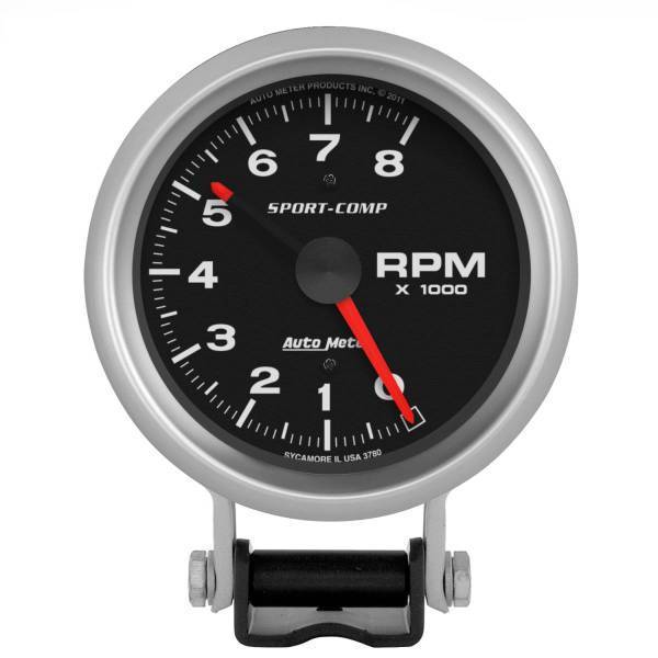 Autometer - AutoMeter GAUGE TACHOMETER 3 3/4in. 8K RPM PEDESTAL W/RED LINE SPORT-COMP - 3780