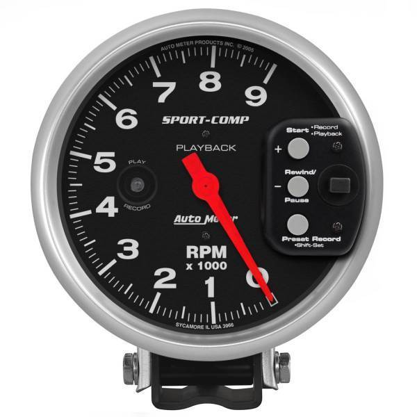 Autometer - AutoMeter GAUGE TACHOMETER 5in. 9K RPM PEDESTAL W/RPM PLAYBACK SPORT-COMP - 3966