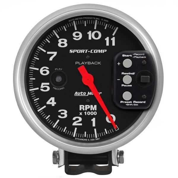 Autometer - AutoMeter GAUGE TACHOMETER 5in. 11K RPM PEDESTAL W/RPM PLAYBACK SPORT-COMP - 3967