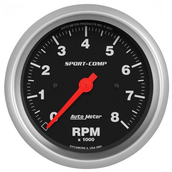 Autometer - AutoMeter GAUGE TACHOMETER 3 3/8in. 8K RPM IN-DASH SPORT-COMP - 3991