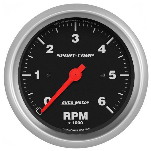 Autometer - AutoMeter GAUGE TACHOMETER 3 3/8in. 6K RPM IN-DASH SPORT-COMP - 3996