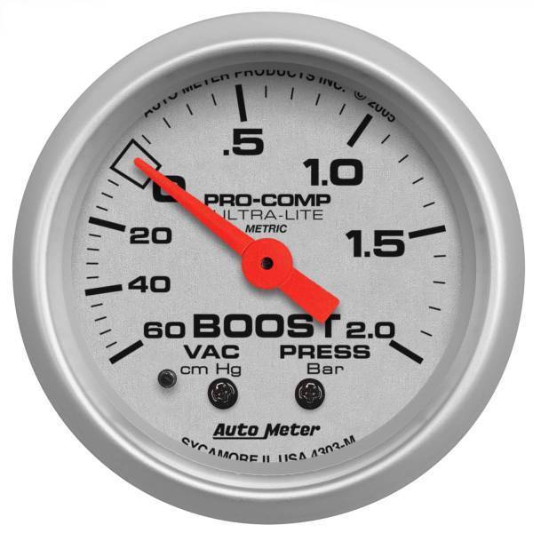 Autometer - AutoMeter GAUGE VAC/BOOST 2 1/16in. 60CMHG-2.0BAR MECHANICAL ULTRA-LITE - 4303-M