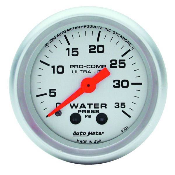 Autometer - AutoMeter GAUGE WATER PRESS 2 1/16in. 35PSI MECHANICAL ULTRA-LITE - 4307
