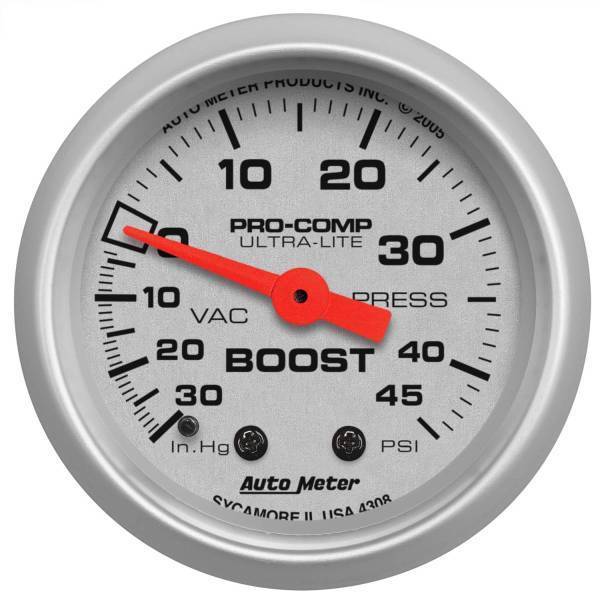 Autometer - AutoMeter GAUGE VAC/BOOST 2 1/16in. 30INHG-45PSI MECHANICAL ULTRA-LITE - 4308