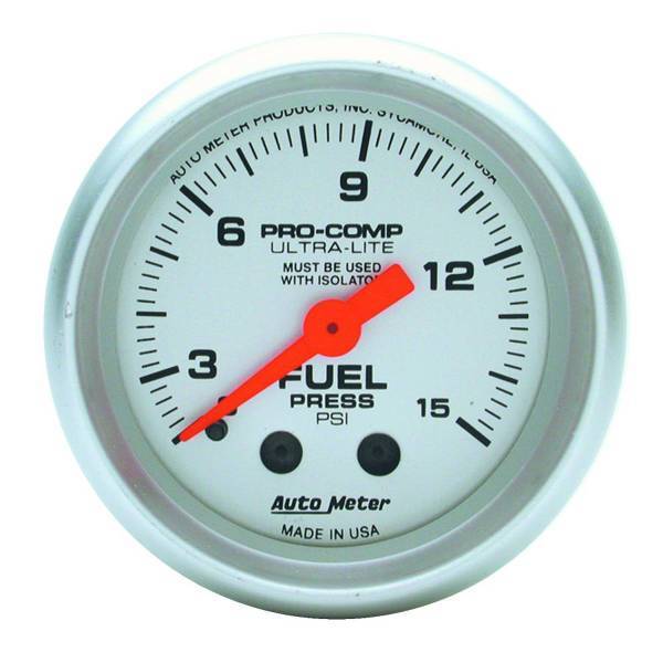 Autometer - AutoMeter GAUGE FUEL PRESSURE 2 1/16in. 15PSI MECHANICAL ULTRA-LITE - 4311