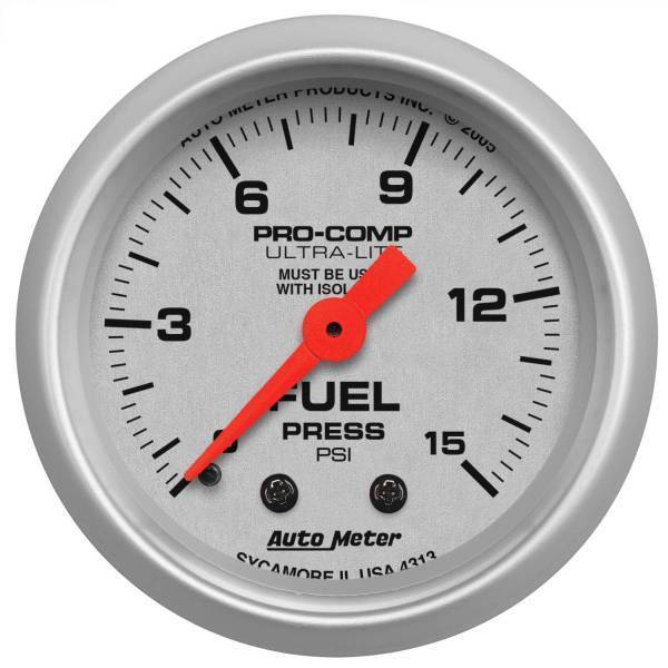Autometer - AutoMeter GAUGE FUEL PRESSURE 2 1/16in. 15PSI MECHANICAL W/ISOLATOR ULTRA-LITE - 4313