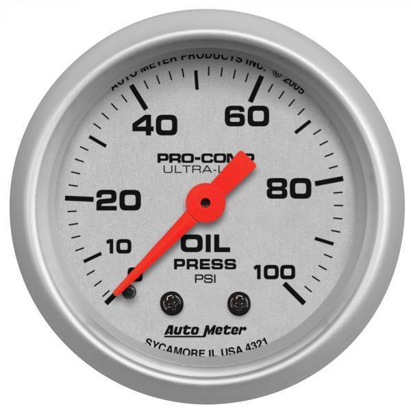 Autometer - AutoMeter GAUGE OIL PRESSURE 2 1/16in. 100PSI MECHANICAL ULTRA-LITE - 4321