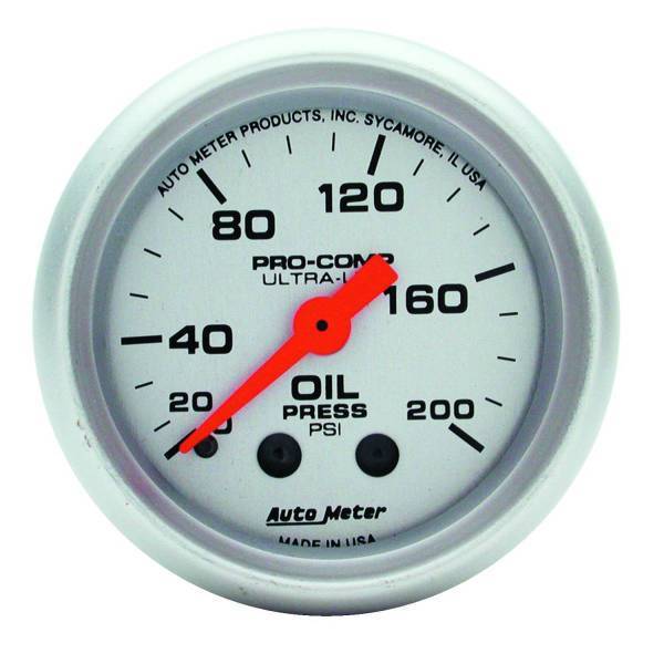 Autometer - AutoMeter GAUGE OIL PRESSURE 2 1/16in. 200PSI MECHANICAL ULTRA-LITE - 4322
