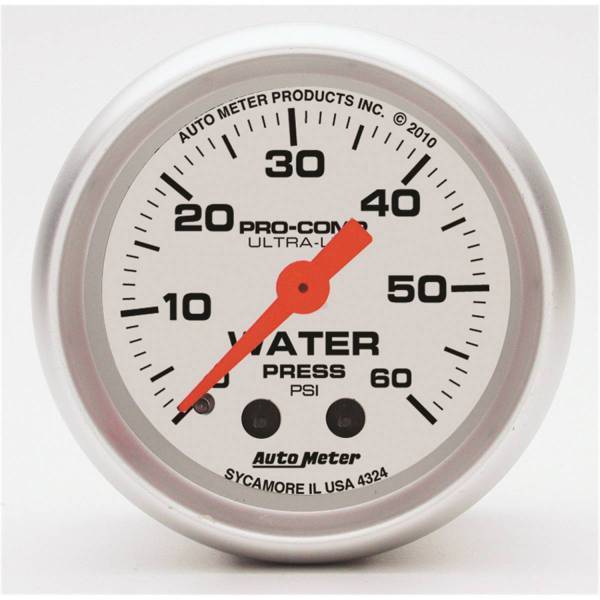 Autometer - AutoMeter GAUGE WATER PRESS 2 1/16in. 60PSI MECHANICAL ULTRA-LITE - 4324