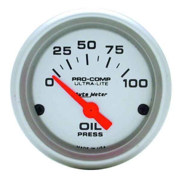 Autometer - AutoMeter GAUGE OIL PRESSURE 2 1/16in. 100PSI ELECTRIC ULTRA-LITE - 4327