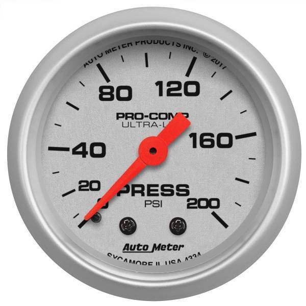 Autometer - AutoMeter GAUGE PRESSURE 2 1/16in. 200PSI MECHANICAL ULTRA-LITE - 4334