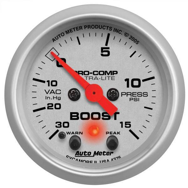 Autometer - AutoMeter GAUGE VAC/BOOST 2 1/16in. 30INHG-15PSI STEPPER MOTOR W/PEAK/WARN ULTRA-LITE - 4376