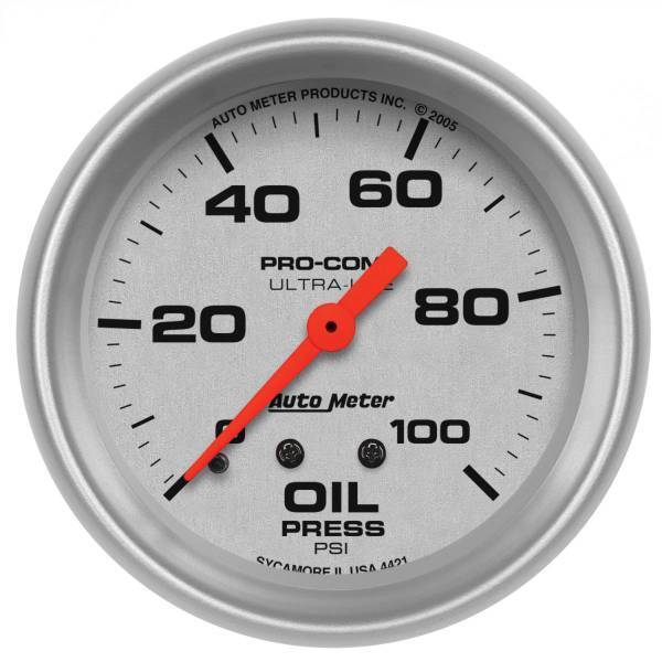 Autometer - AutoMeter GAUGE OIL PRESSURE 2 5/8in. 100PSI MECHANICAL ULTRA-LITE - 4421