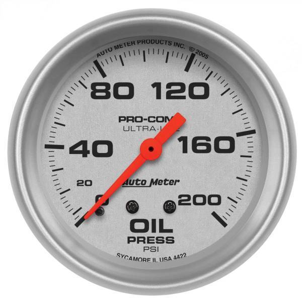 Autometer - AutoMeter GAUGE OIL PRESSURE 2 5/8in. 200PSI MECHANICAL ULTRA-LITE - 4422