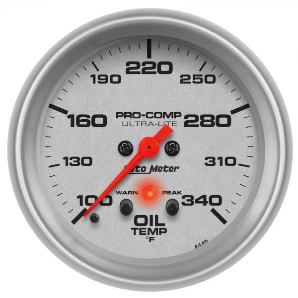 Autometer - AutoMeter GAUGE OIL TEMP 2 5/8in. 140-340deg.F STEPPER MOTOR W/PEAK/WARN ULTRA-LITE - 4440