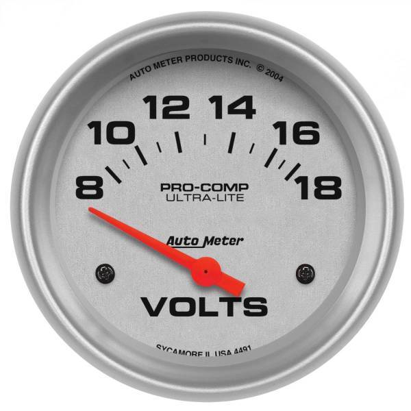 Autometer - AutoMeter GAUGE VOLTMETER 2 5/8in. 18V ELECTRIC ULTRA-LITE - 4491