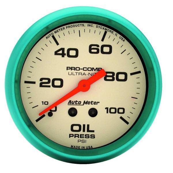 Autometer - AutoMeter GAUGE OIL PRESS 2 5/8in. 100PSI MECH. GLOW IN THE DARK ULTRA-NITE - 4521