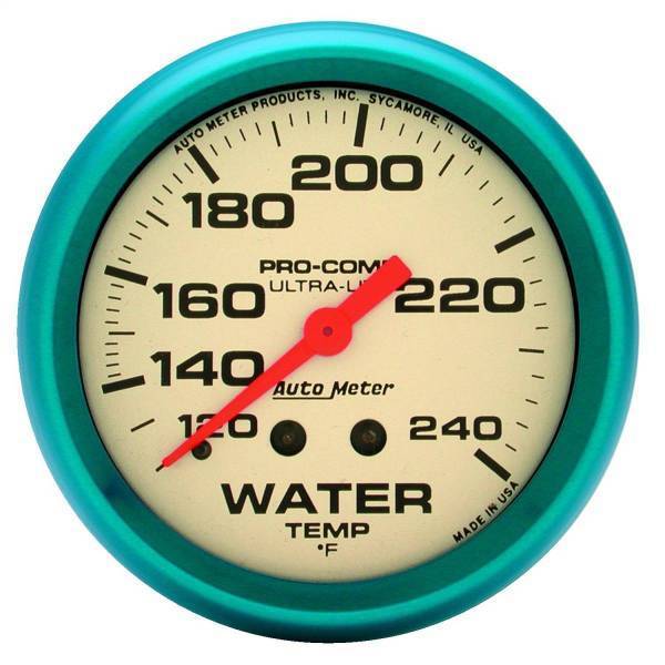 Autometer - AutoMeter GAUGE WATER TEMP 2 5/8in. 120-240deg.F MECH. GLOW IN THE DARK ULTRA-NITE - 4532