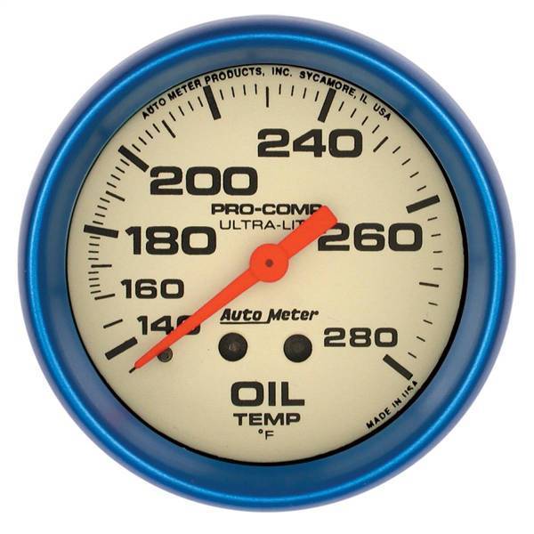 Autometer - AutoMeter GAUGE OIL TEMP 2 5/8in. 140-280deg.F MECH. GLOW IN THE DARK ULTRA-NITE - 4541