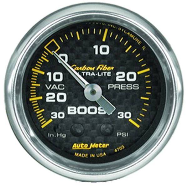 Autometer - AutoMeter GAUGE VAC/BOOST 2 1/16in. 30INHG-30PSI MECHANICAL CARBON FIBER - 4703