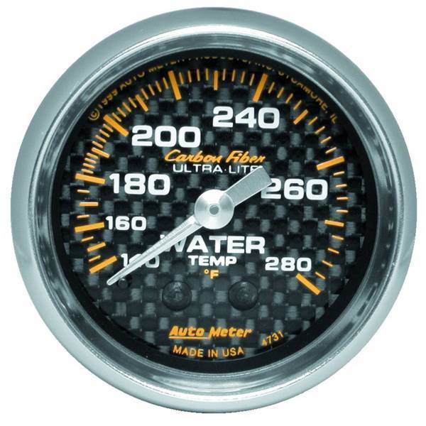 Autometer - AutoMeter GAUGE WATER TEMP 2 1/16in. 140-280deg.F MECHANICAL CARBON FIBER - 4731