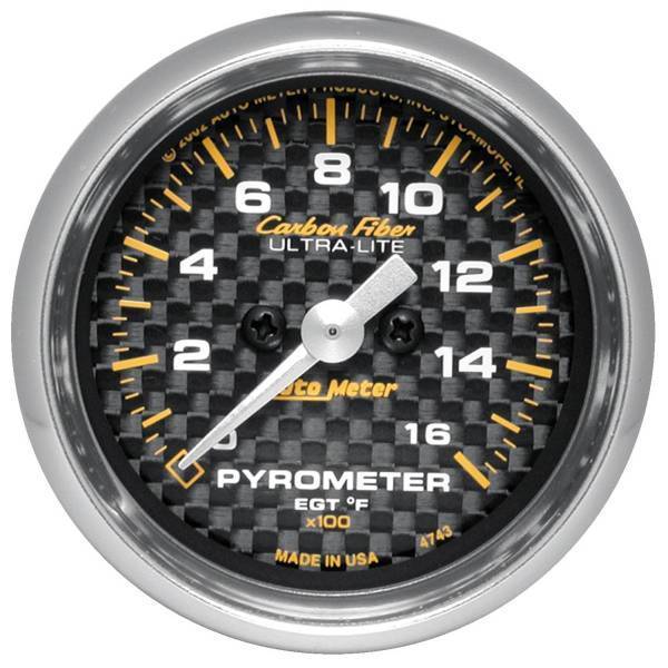 Autometer - AutoMeter GAUGE PYROMETER (EGT) 2 1/16in. 1600deg.F STEPPER MOTOR CARBON FIBER - 4744