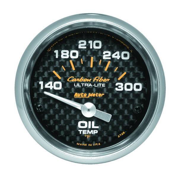 Autometer - AutoMeter GAUGE OIL TEMP 2 1/16in. 140-300deg.F ELECTRIC CARBON FIBER - 4748