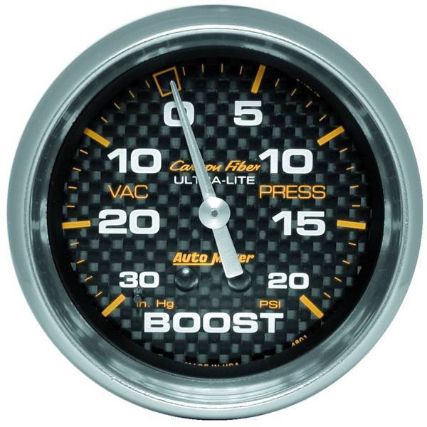 Autometer - AutoMeter GAUGE VAC/BOOST 2 5/8in. 30INHG-20PSI MECHANICAL CARBON FIBER - 4801