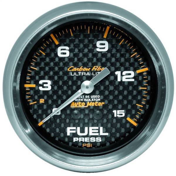 Autometer - AutoMeter GAUGE FUEL PRESSURE 2 5/8in. 15PSI MECHANICAL CARBON FIBER - 4811