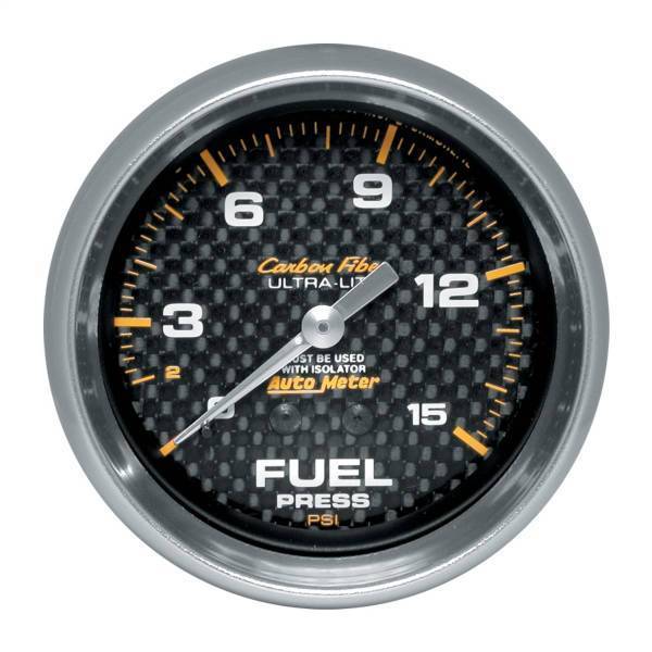 Autometer - AutoMeter GAUGE FUEL PRESSURE 2 5/8in. 15PSI MECH. INCL. ISOLATOR CARBON FIBER - 4813