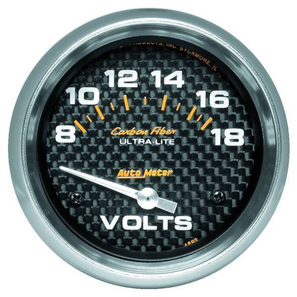 Autometer - AutoMeter GAUGE VOLTMETER 2 5/8in. 18V ELECTRIC CARBON FIBER - 4891