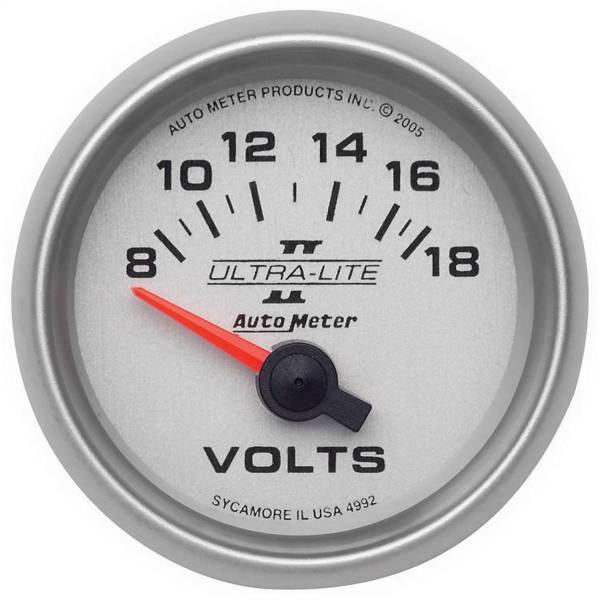 Autometer - AutoMeter GAUGE VOLTMETER 2 1/16in. 18V ELECTRIC ULTRA-LITE II - 4992