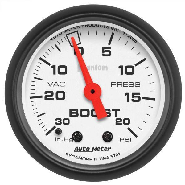 Autometer - AutoMeter GAUGE VAC/BOOST 2 1/16in. 30INHG-20PSI MECHANICAL PHANTOM - 5701