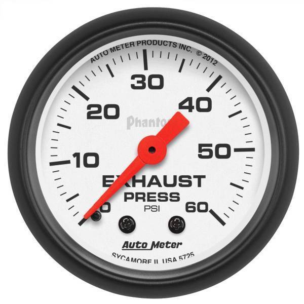 Autometer - AutoMeter GAUGE EXHAUST PRESS 2 1/16in. 60PSI MECHANICAL PHANTOM - 5725