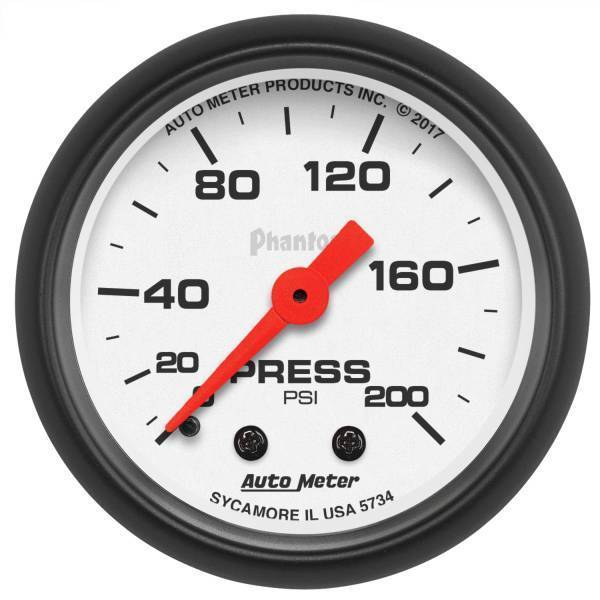 Autometer - AutoMeter GAUGE PRESSURE 2 1/16in. 200PSI MECHANICAL PHANTOM - 5734