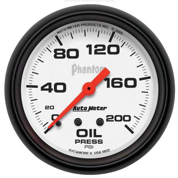 Autometer - AutoMeter GAUGE OIL PRESSURE 2 5/8in. 200PSI MECHANICAL PHANTOM - 5822