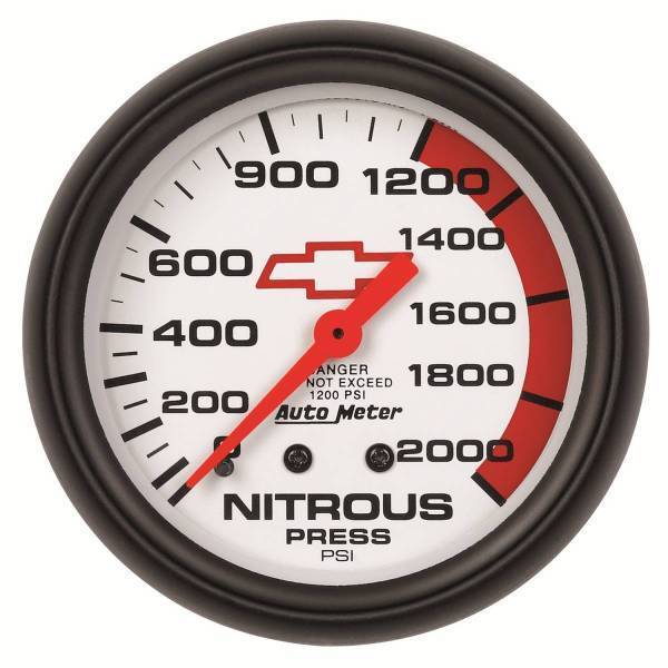 Autometer - AutoMeter GAUGE NITROUS PRESSURE 2 5/8in. 2000PSI MECHANICAL CHEVY RED BOWTIE WHITE - 5828-00406