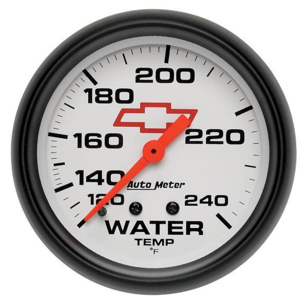 Autometer - AutoMeter GAUGE WATER TEMP 2 5/8in. 120-240deg.F MECHANICAL CHEVY RED BOWTIE WHITE - 5832-00406