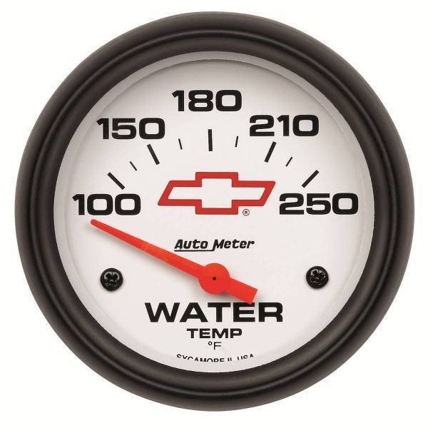 Autometer - AutoMeter GAUGE WATER TEMP 2 5/8in. 100-250deg.F ELECTRIC CHEVY RED BOWTIE WHITE - 5837-00406