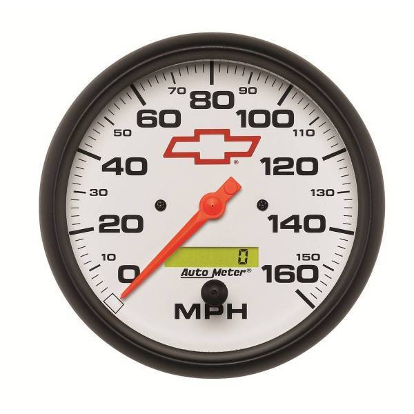 Autometer - AutoMeter GAUGE SPEEDOMETER 5in. 160MPH ELEC. PROGRAMMABLE CHEVY RED BOWTIE WHITE - 5889-00406