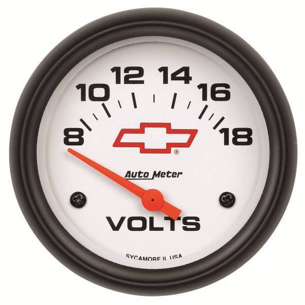 Autometer - AutoMeter GAUGE VOLTMETER 2 5/8in. 18V ELECTRIC CHEVY RED BOWTIE WHITE - 5891-00406