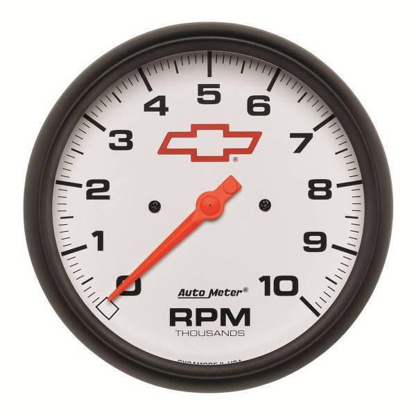 Autometer - AutoMeter GAUGE TACHOMETER 5in. 10K RPM IN-DASH CHEVY RED BOWTIE WHITE - 5898-00406