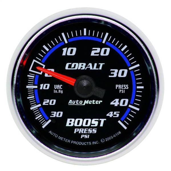 Autometer - AutoMeter GAUGE VAC/BOOST 2 1/16in. 30INHG-45PSI MECHANICAL COBALT - 6108