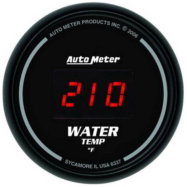 Autometer - AutoMeter GAUGE WATER TEMP 2 1/16in. 340deg.F DIGITAL BLACK DIAL W/RED LED - 6337