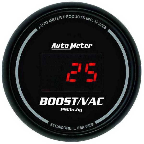 Autometer - AutoMeter GAUGE VAC/BOOST 2 1/16in. 30INHG-30PSI DIGITAL BLACK DIAL W/RED LED - 6359