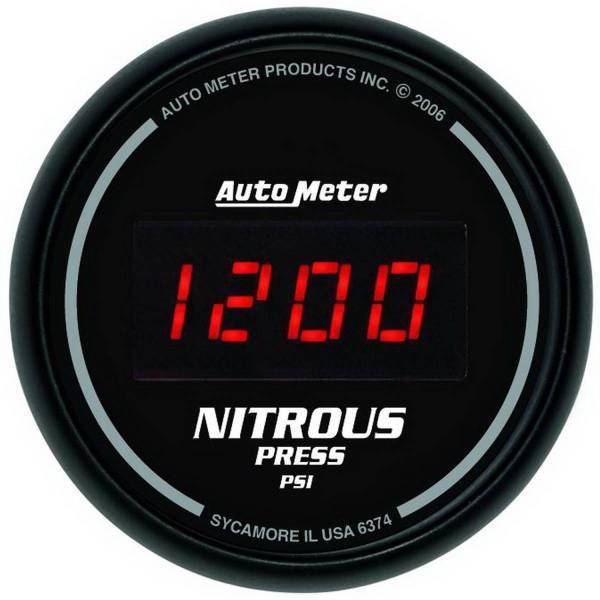 Autometer - AutoMeter GAUGE NITROUS PRESSURE 2 1/16in. 1600PSI DIGITAL BLACK DIAL W/RED LED - 6374