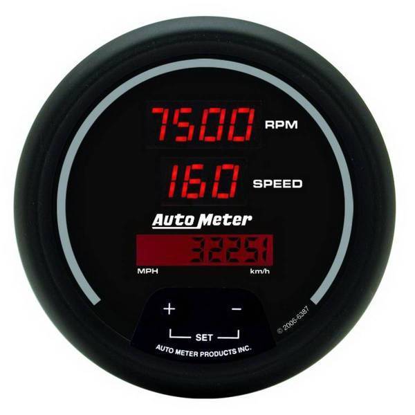 Autometer - AutoMeter GAUGE TACH/SPEEDO 3 3/8in. 260MPH/260KMH/10KRPM PROGRAM DIG BLK W/RD LED - 6387