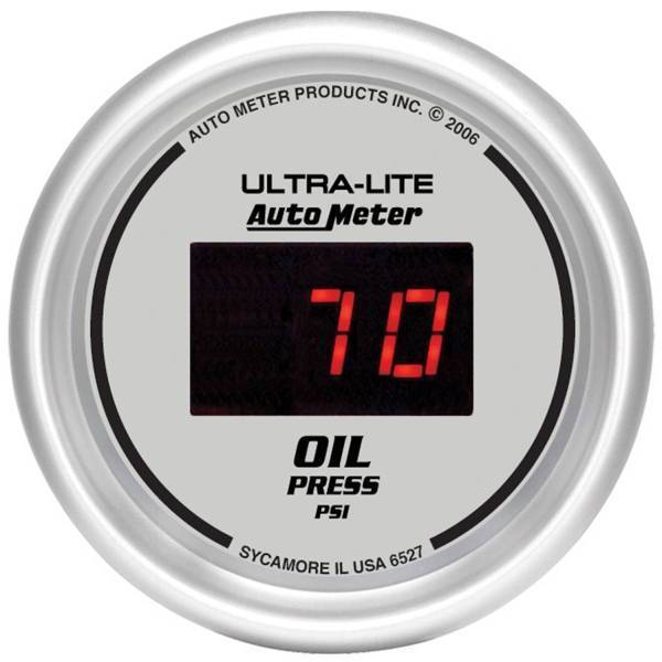 Autometer - AutoMeter GAUGE OIL PRESSURE 2 1/16in. 100PSI DIGITAL SILVER DIAL W/RED LED - 6527